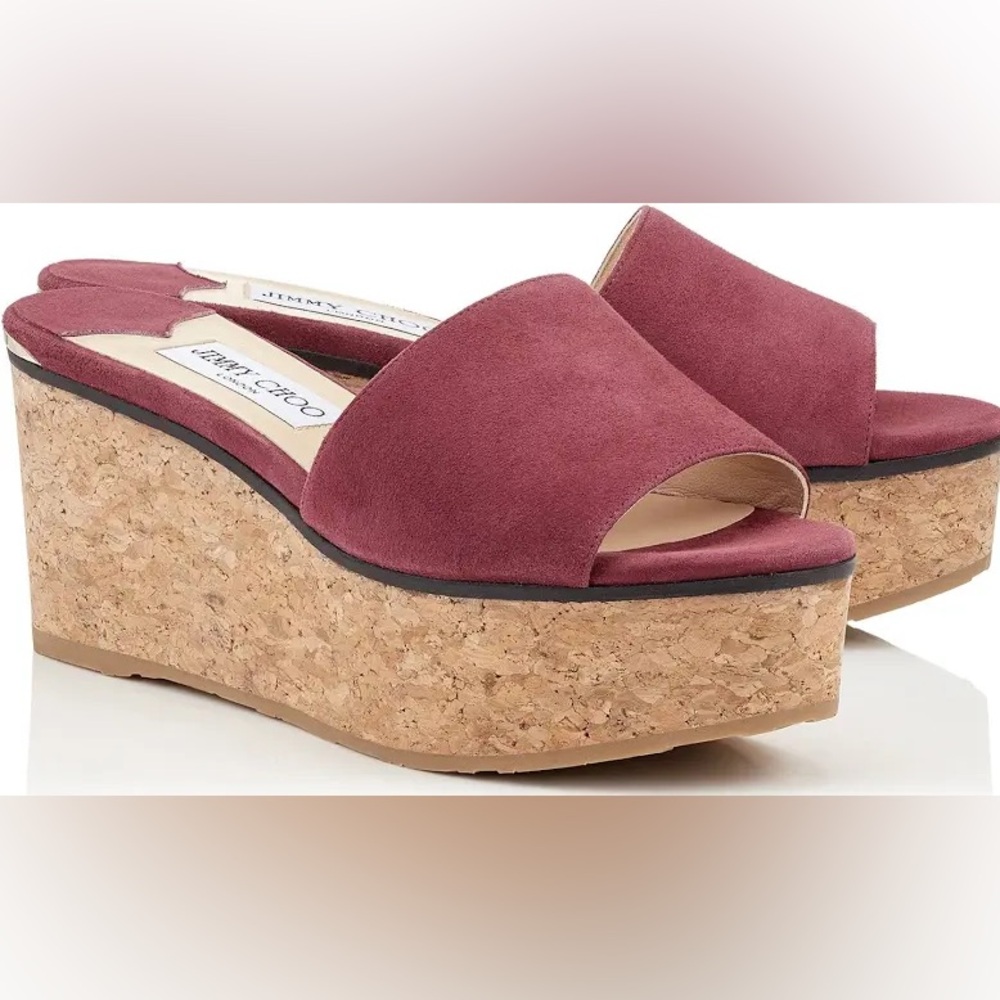 Jimmy Choo Bordeaux Deedee Suede Platform Wedges 80 size 37.5